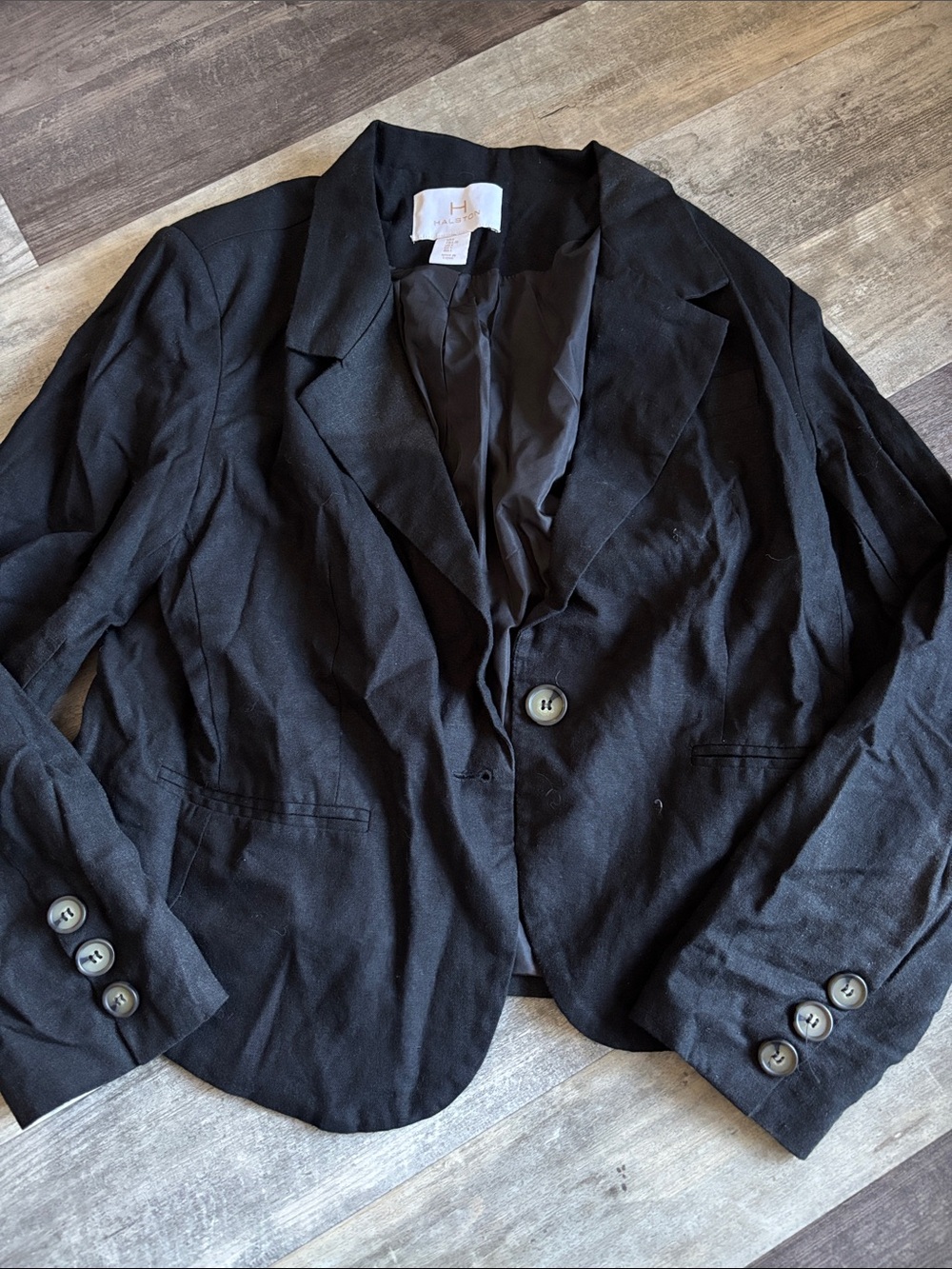 H by Halston Women's Black Linen Blend Blazer  Size Large